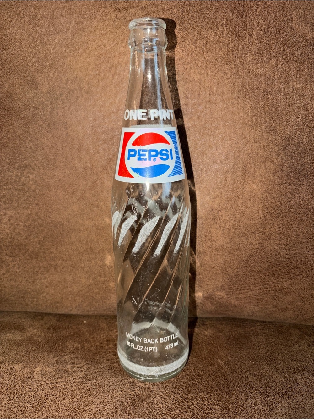 Pepsi Spiral Glass Bottle with Red, Blue, White Logo